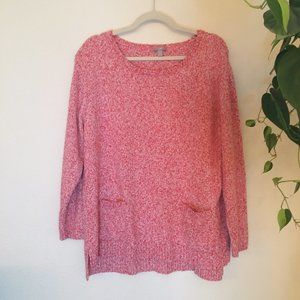 J. JILL | Heathered Two Pocket Sweater Pink XL
